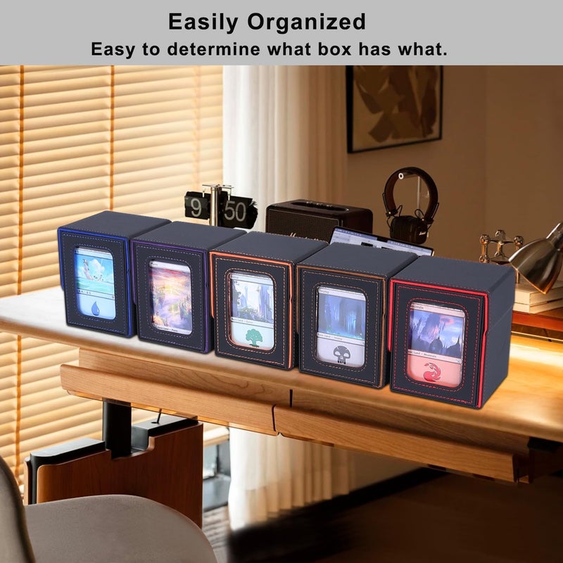 AFIING MTG Deck Box for Commander Display,Card Deck Box Fits 100 Double Sleeved Cards, Magic Commander TCG Card Storage Box with 2 Dividers,Drawstring Bag and 1 Toploader(Black/Red) - Image 4